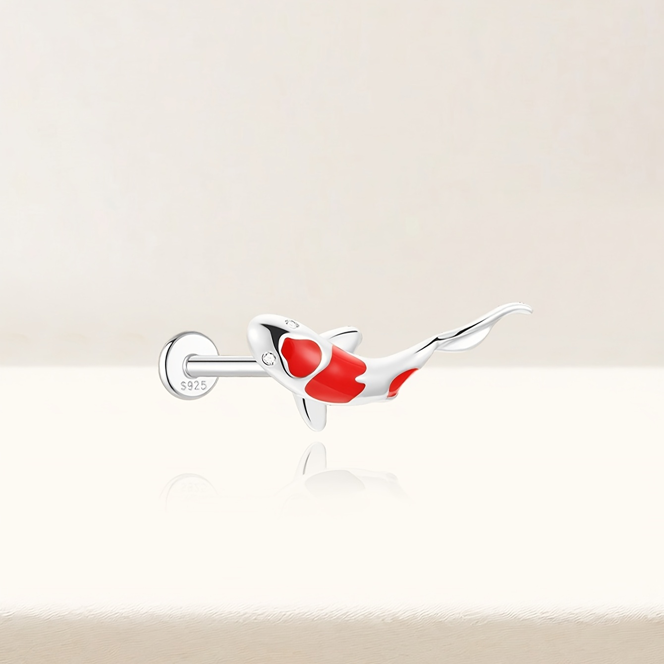 Women's 925 Silvery Koi Fish Enamel Flat Back Stud Earring